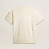 Tricou alb pentru bărbați, din bumbac îmbătrânit, cu imprimeu auriu Tricou alb pentru bărbați, din bumbac îmbătrânit, cu imprimeu auriu