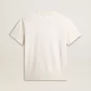 Tricou alb pentru bărbați, din bumbac îmbătrânit, cu imprimeu auriu Tricou alb pentru bărbați, din bumbac îmbătrânit, cu imprimeu auriu