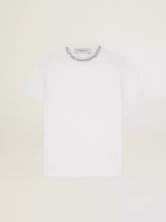 Tricou alb pentru femei cu cristale cabochon