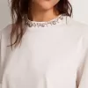 Tricou alb pentru femei cu cristale cabochon Tricou alb pentru femei cu cristale cabochon