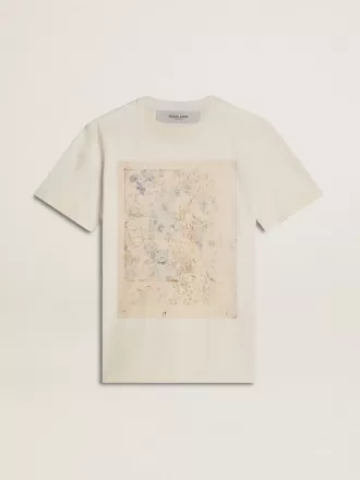 Tricou alb pentru femei cu imprimeu floral