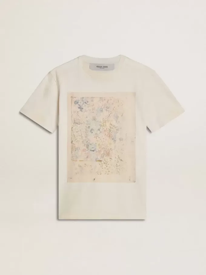 Tricou alb pentru femei cu imprimeu floral Tricou alb pentru femei cu imprimeu floral