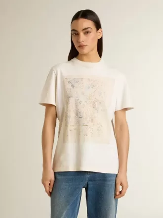 Tricou alb pentru femei cu imprimeu floral