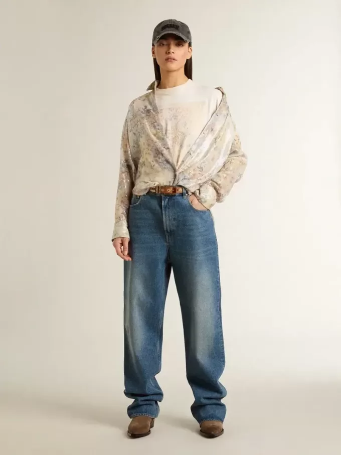 Tricou alb pentru femei cu imprimeu floral Tricou alb pentru femei cu imprimeu floral