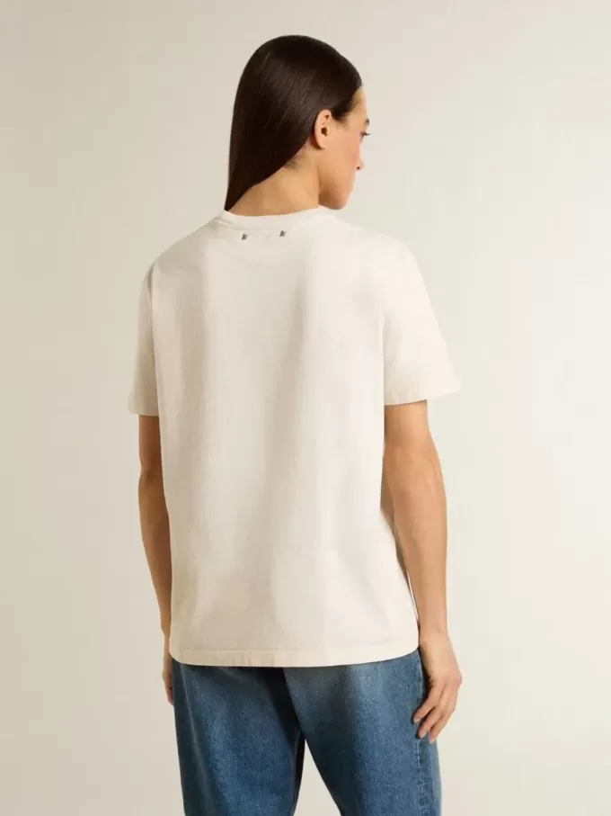 Tricou alb pentru femei cu imprimeu floral Tricou alb pentru femei cu imprimeu floral