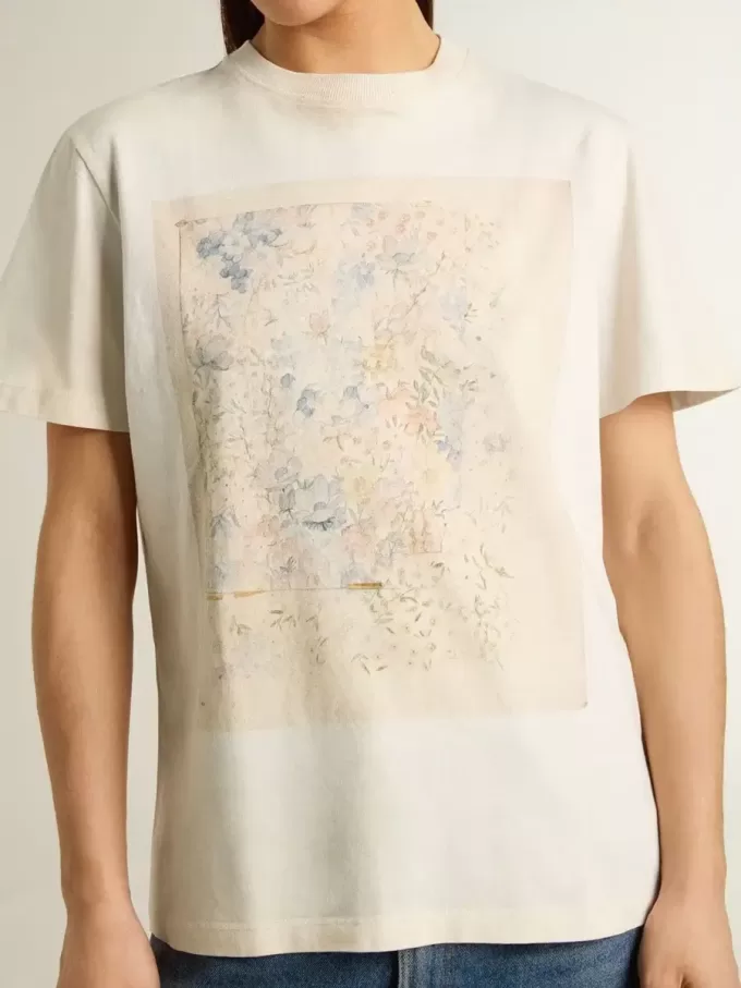 Tricou alb pentru femei cu imprimeu floral Tricou alb pentru femei cu imprimeu floral