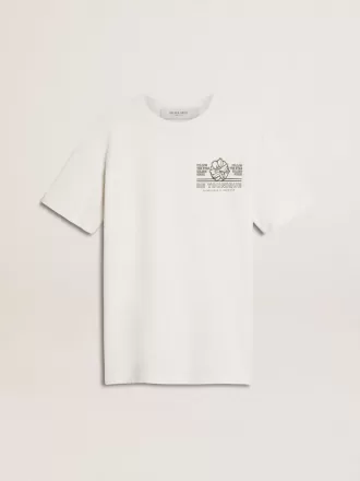 Tricou alb pentru femei cu imprimeu negru pe piept