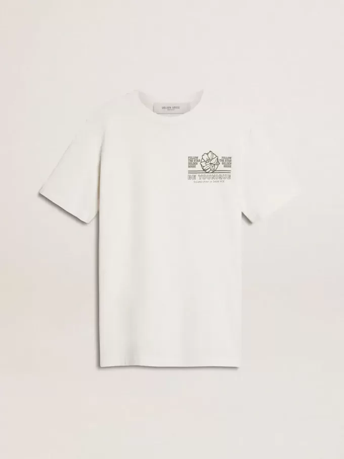 Tricou alb pentru femei cu imprimeu negru pe piept Tricou alb pentru femei cu imprimeu negru pe piept