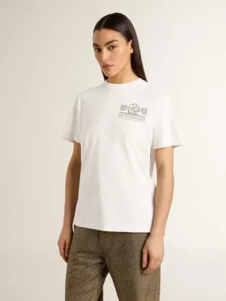 Tricou alb pentru femei cu imprimeu negru pe piept