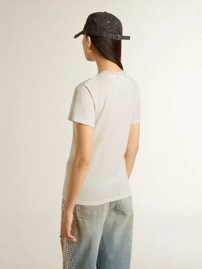 Tricou alb pentru femei cu imprimeu pe față Tricou alb pentru femei cu imprimeu pe față