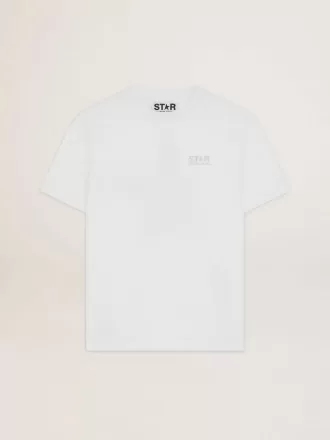 Tricou alb pentru femei, cu logo argintiu strălucitor și stea