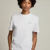 Tricou alb pentru femei, cu logo argintiu strălucitor și stea Tricou alb pentru femei, cu logo argintiu strălucitor și stea