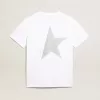 Tricou alb pentru femei, cu logo argintiu strălucitor și stea Tricou alb pentru femei, cu logo argintiu strălucitor și stea