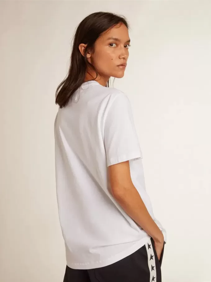 Tricou alb pentru femei cu stea albastră închisă pe față Tricou alb pentru femei cu stea albastră închisă pe față