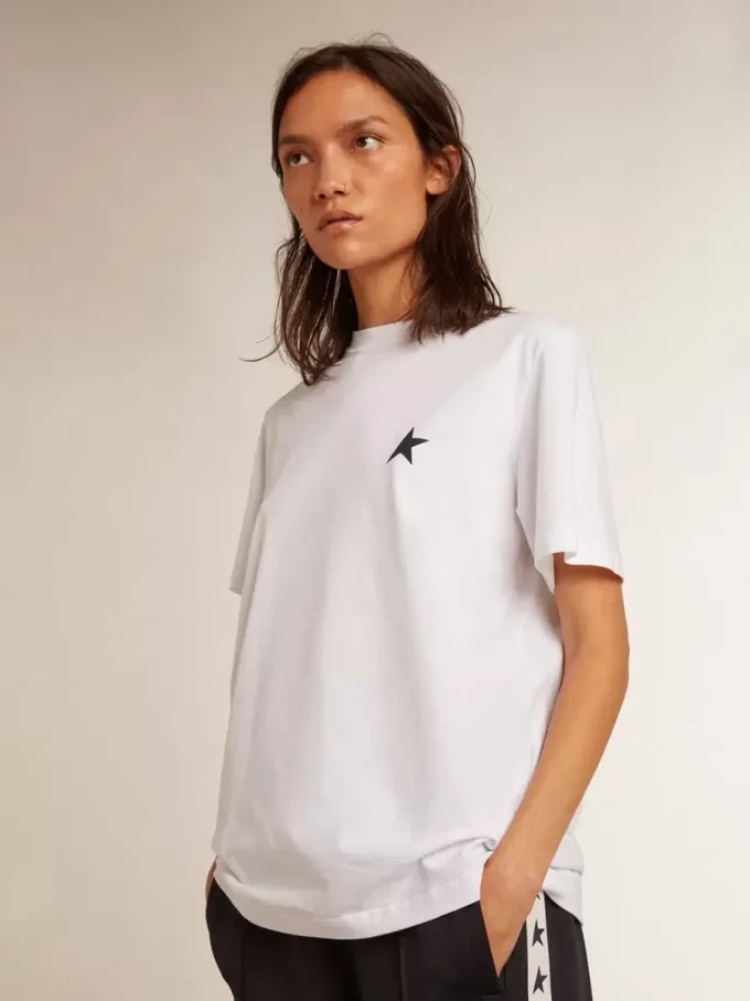Tricou alb pentru femei cu stea albastră închisă pe față Tricou alb pentru femei cu stea albastră închisă pe față