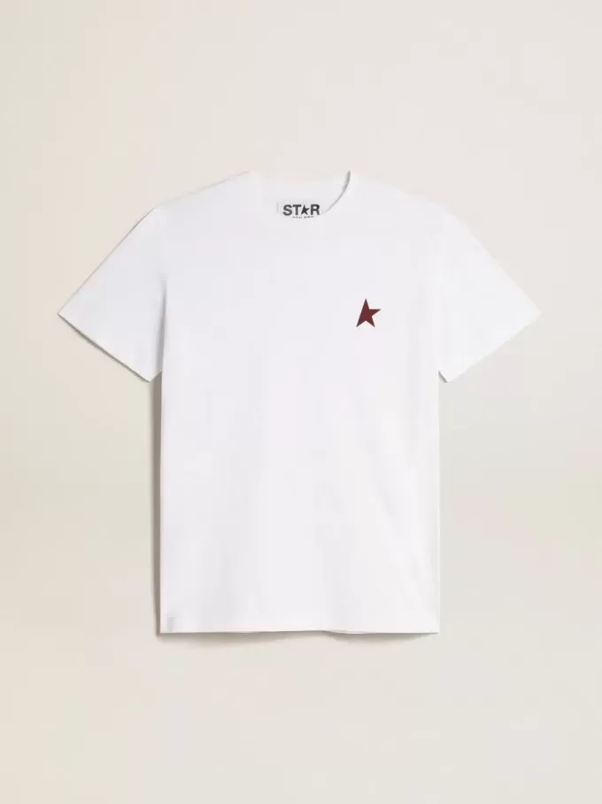 Tricou alb pentru femei cu stea burgundă pe față Tricou alb pentru femei cu stea burgundă pe față