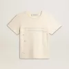 Tricou alb pentru femei, din bumbac, cu imprimeu și broderie Tricou alb pentru femei, din bumbac, cu imprimeu și broderie