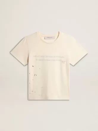 Tricou alb pentru femei, din bumbac, cu imprimeu și broderie