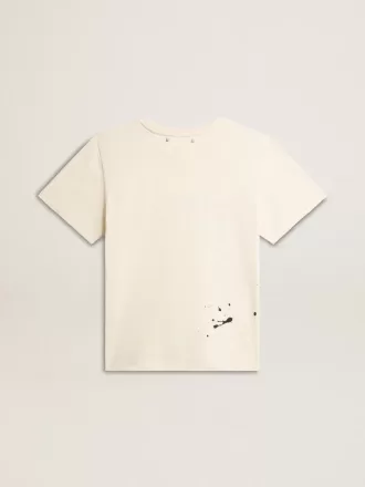 Tricou alb pentru femei, din bumbac, cu imprimeu și broderie