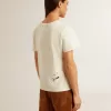 Tricou alb pentru femei, din bumbac, cu imprimeu și broderie Tricou alb pentru femei, din bumbac, cu imprimeu și broderie