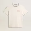 Tricou alb pentru femei din bumbac îmbătrânit, cu broderie manuală Tricou alb pentru femei din bumbac îmbătrânit, cu broderie manuală