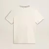 Tricou alb pentru femei din bumbac îmbătrânit, cu broderie manuală Tricou alb pentru femei din bumbac îmbătrânit, cu broderie manuală