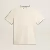 Tricou alb pentru femei din bumbac îmbătrânit, cu broderie manuală Tricou alb pentru femei din bumbac îmbătrânit, cu broderie manuală