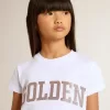 Tricou alb pentru fete cu litere aurii și sclipici roz Tricou alb pentru fete cu litere aurii și sclipici roz