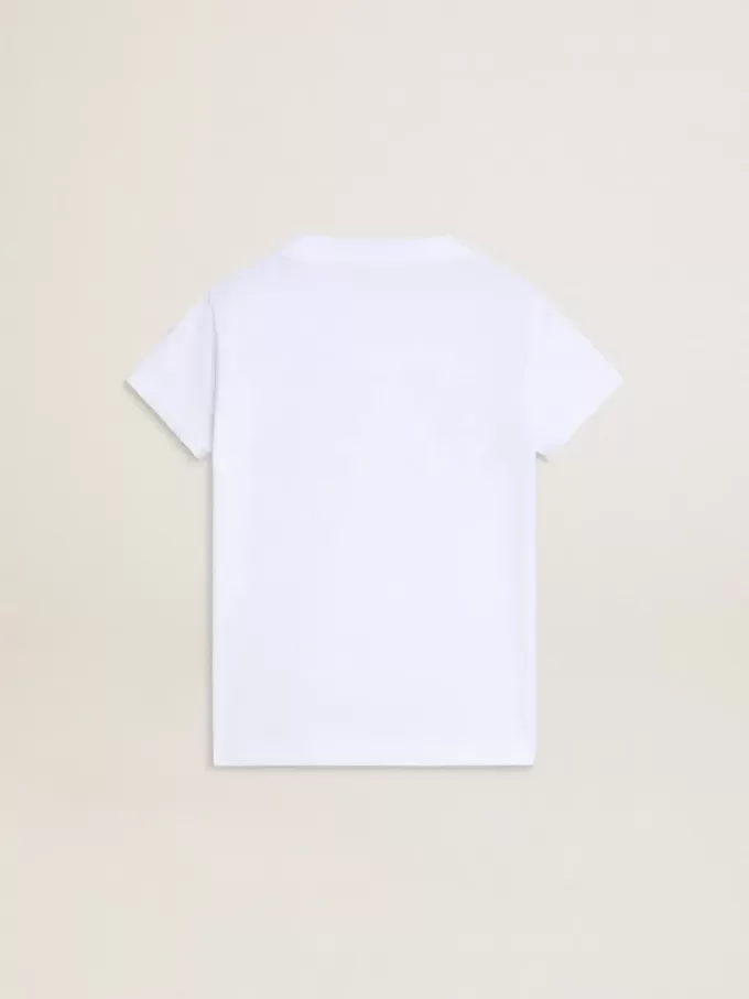 Tricou alb pentru fete cu litere aurii și sclipici roz Tricou alb pentru fete cu litere aurii și sclipici roz
