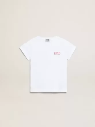 Tricou alb pentru fete, cu logo roz strălucitor și stea maxi