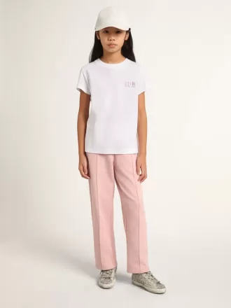 Tricou alb pentru fete, cu logo roz strălucitor și stea maxi