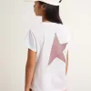 Tricou alb pentru fete, cu logo roz strălucitor și stea maxi Tricou alb pentru fete, cu logo roz strălucitor și stea maxi
