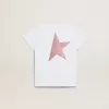 Tricou alb pentru fete, cu logo roz strălucitor și stea maxi Tricou alb pentru fete, cu logo roz strălucitor și stea maxi