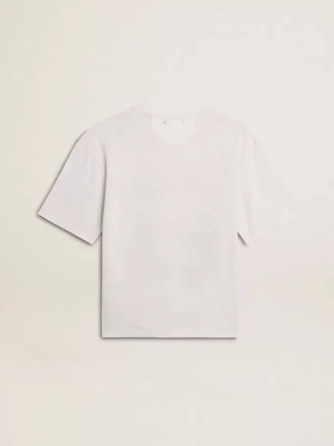 Tricou alb ușor din in pentru femei, cu imprimeu Tricou alb ușor din in pentru femei, cu imprimeu