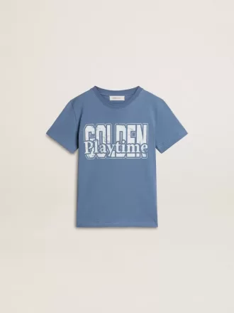 Tricou albastru pentru băieți cu imprimeu alb