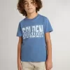 Tricou albastru pentru băieți cu imprimeu alb Tricou albastru pentru băieți cu imprimeu alb