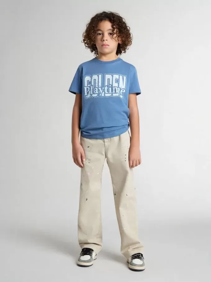 Tricou albastru pentru băieți cu imprimeu alb Tricou albastru pentru băieți cu imprimeu alb