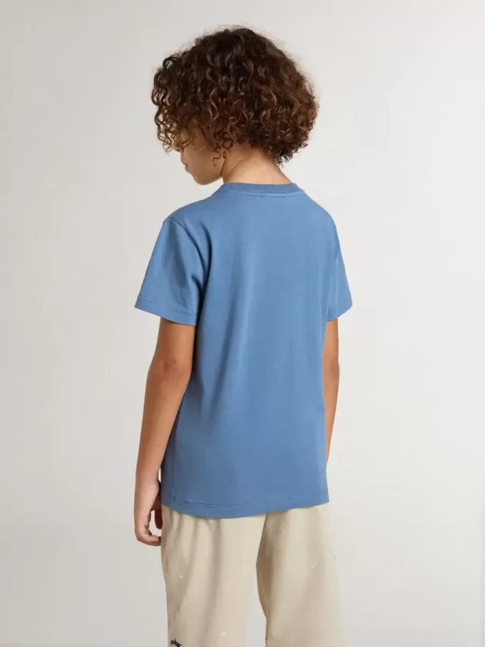 Tricou albastru pentru băieți cu imprimeu alb Tricou albastru pentru băieți cu imprimeu alb
