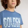 Tricou albastru pentru băieți cu imprimeu alb Tricou albastru pentru băieți cu imprimeu alb