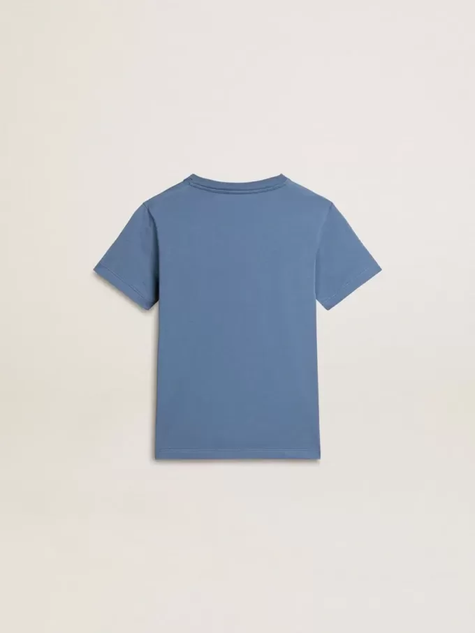 Tricou albastru pentru băieți cu imprimeu alb Tricou albastru pentru băieți cu imprimeu alb