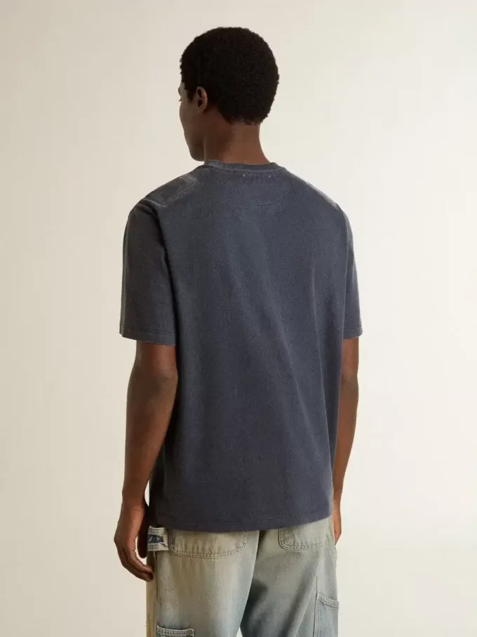 Tricou albastru pentru bărbați cu imprimeu alb Tricou albastru pentru bărbați cu imprimeu alb