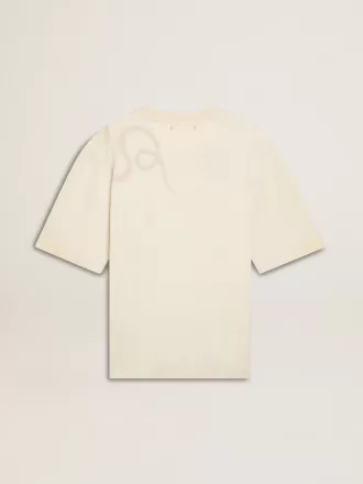 Tricou CNY alb uzat, croială lejeră