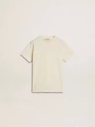 Tricou crem pentru băieți, cu logo în relief Tricou crem pentru băieți, cu logo în relief