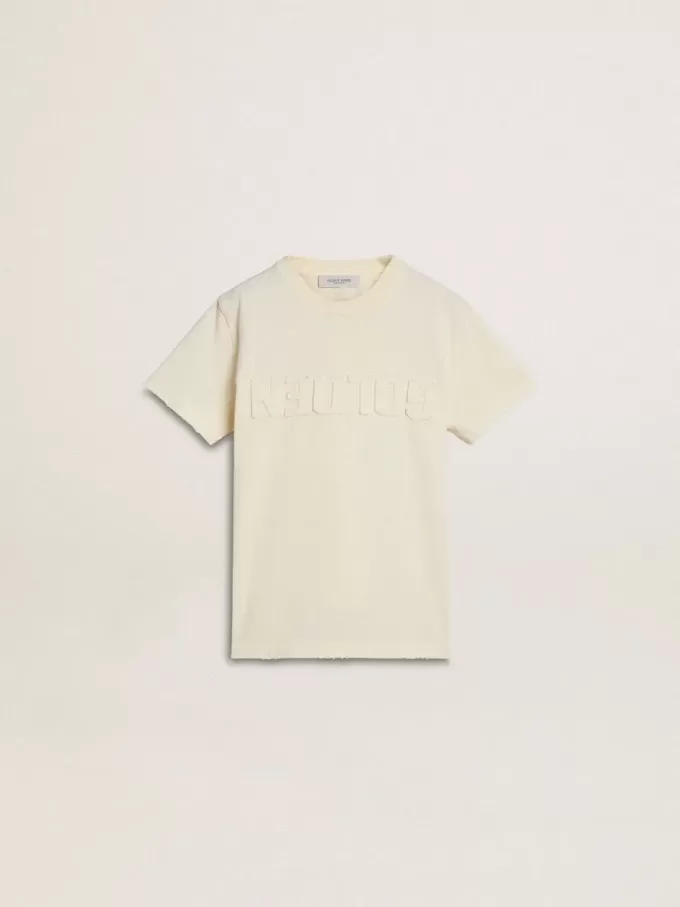 Tricou crem pentru băieți, cu logo în relief Tricou crem pentru băieți, cu logo în relief