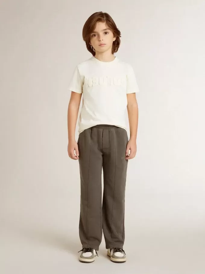 Tricou crem pentru băieți, cu logo în relief Tricou crem pentru băieți, cu logo în relief