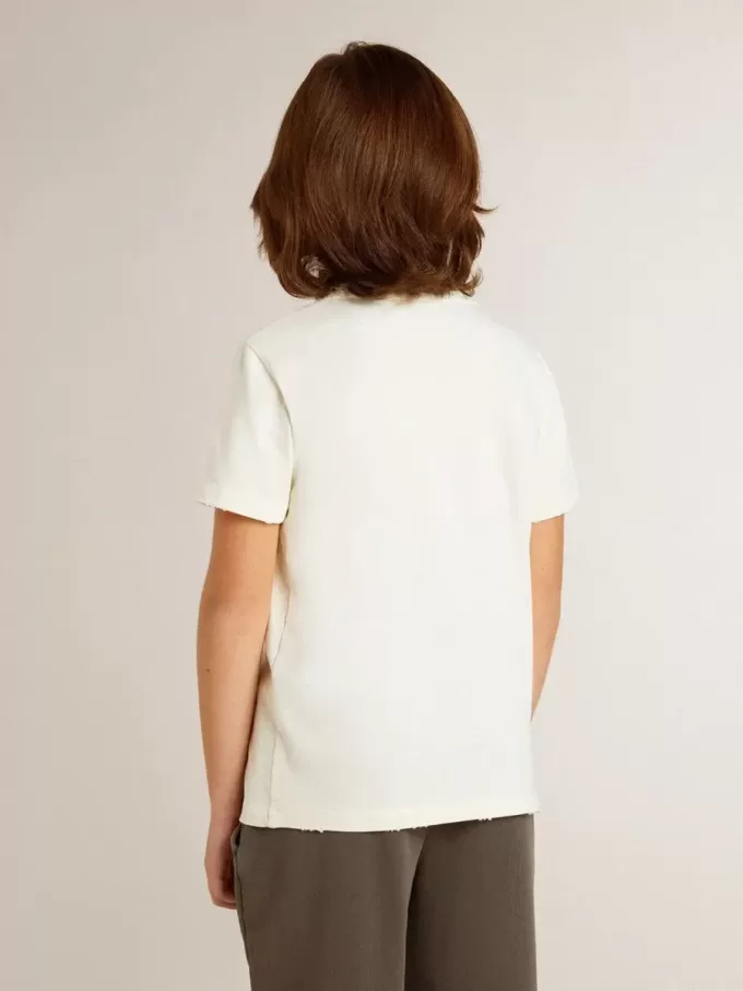Tricou crem pentru băieți, cu logo în relief Tricou crem pentru băieți, cu logo în relief