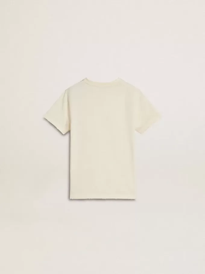 Tricou crem pentru băieți, cu logo în relief Tricou crem pentru băieți, cu logo în relief