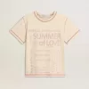 Tricou crem pentru femei cu accente roșii estompate Tricou crem pentru femei cu accente roșii estompate