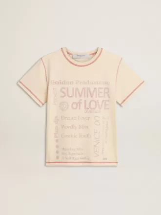 Tricou crem pentru femei cu accente roșii estompate