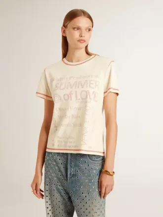 Tricou crem pentru femei cu accente roșii estompate